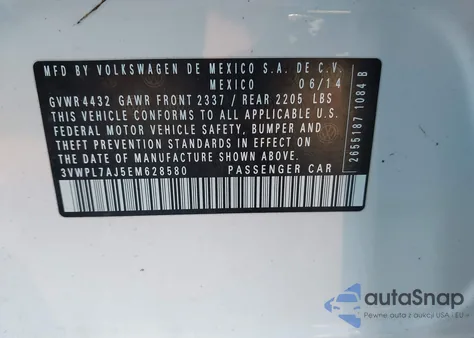 2014 Volkswagen Jetta Sportwagen 2.0L Tdi z USA, uszkodzony, nr VIN 3VWPL7AJ5EM628580